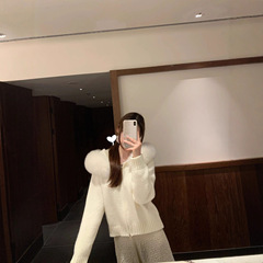 CallmeEar//云朵雪球连帽大毛领毛衣女2024年冬针织开衫外套