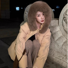 羽绒服女短款香榭颂同款90白鸭绒狐狸大毛领2025加厚保暖连帽外套
