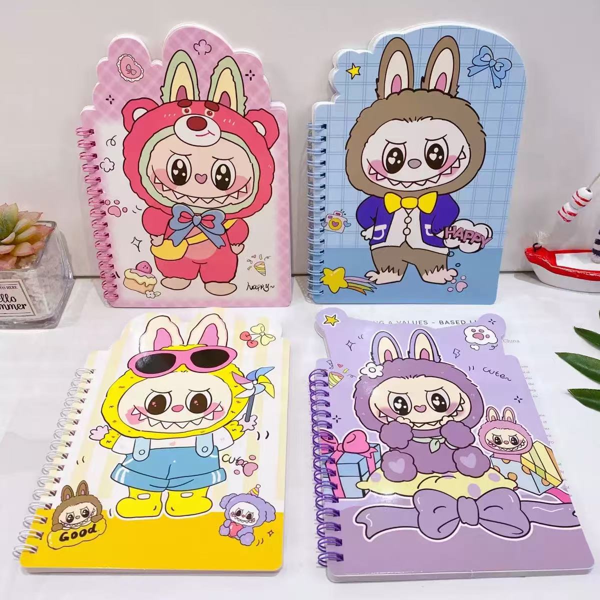 Cuaderno Espiral con Diseño de Familia de Mascotas, Forma Irregular A5, Kurolo, Bloc de Notas para Estudiantes, Diario, Planificador, Páginas Interiores Coloridas