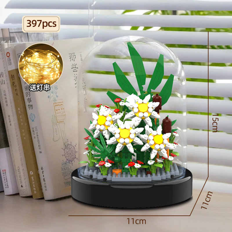 Compatible con LEGO Internet celebridad dibujos animados bloques de construcción maceta ramo Rosa girasol montado decoración juguete regalo hecho a mano