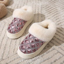 亮片装饰秋冬雪地靴包跟拖鞋女士厚底加绒保暖外穿毛绒网红毛拖