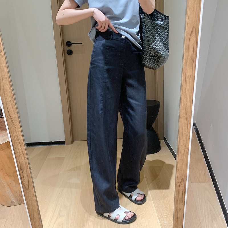 夏の自家製オールドマネーリネンパンツ！オーダーメイドヘリンボーン柄テンセルリネン破れワイドパンツゆったりコクーンカジュアルパンツ|undefined