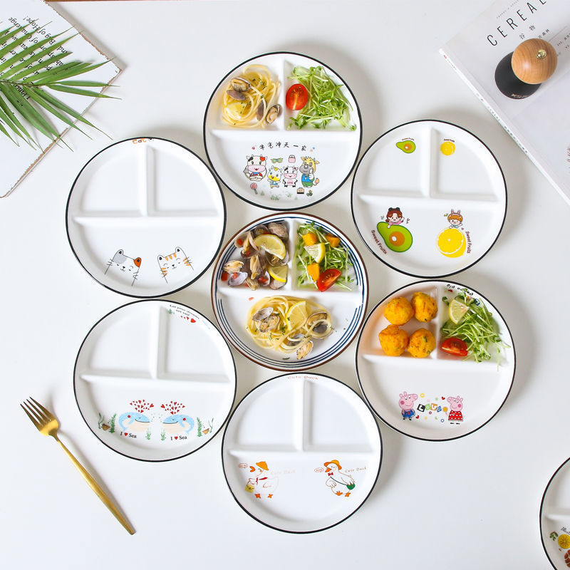 Japanese-Style Creative Cartoon Divided Plate Home Use Trendy Single-Serving Dish Breakfast Plate Children's Tableware Shihua