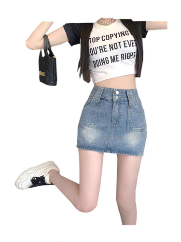 Jeans skirt women summer lettered skirt short skirt maxi skirt washed retro high-waisted slimming distressed hot pants short skirt