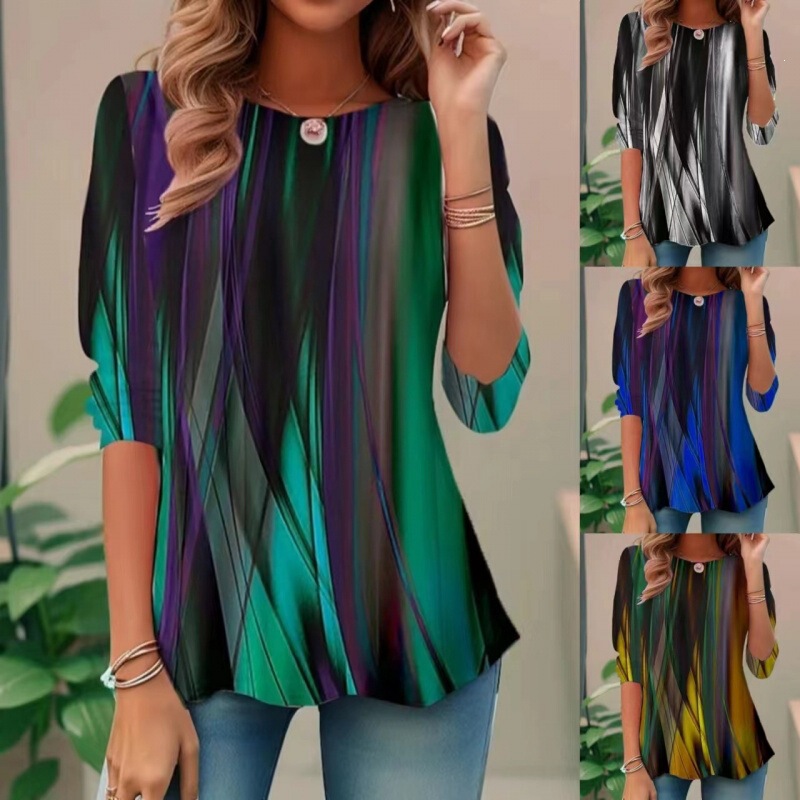 2026 New Cross-Border Foreign Trade Amazon European and American Women's Fashion Round Neck Long Sleeve Tie-Dye Casual T-Shirt 2026 New Cross-Border Foreign Trade Amazon European and American Women's Fashion Round Neck Long Sleeve Tie-Dye Casual T-Shirt