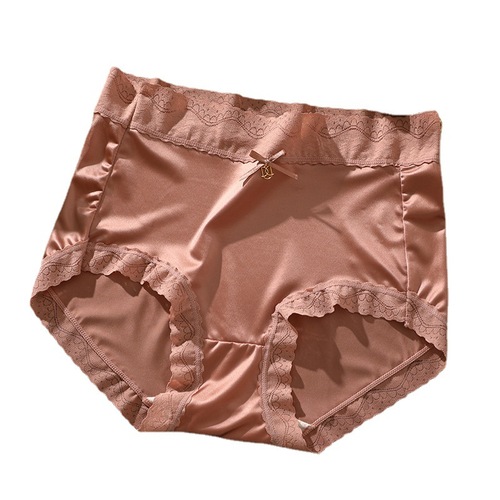 High-end satin lady's underwear women's seamless ice silky mid-waist briefs large size women's underwear bottom mulberry silk