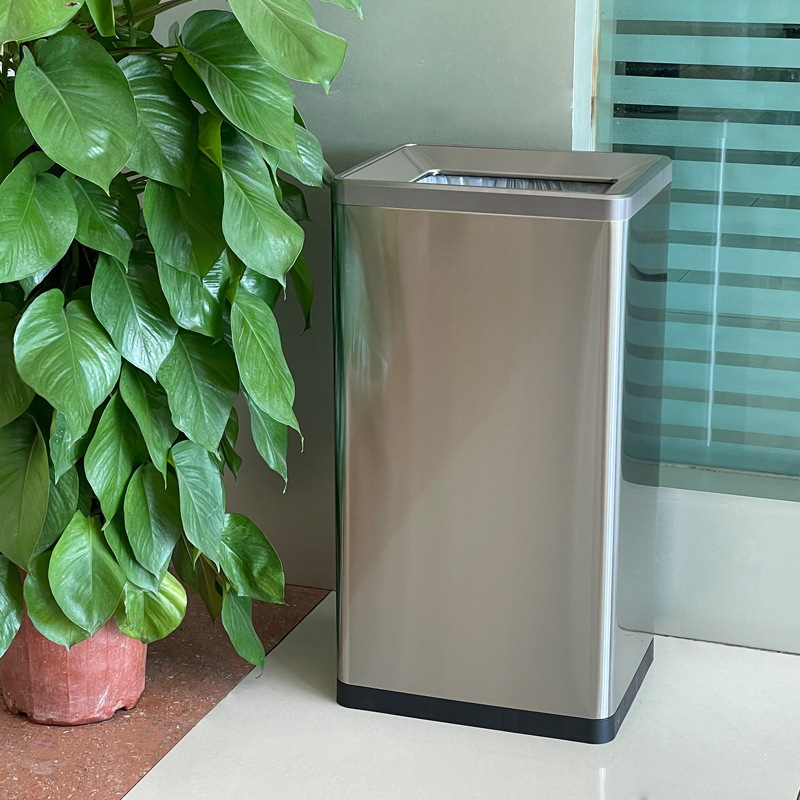 Shopping Mall Stainless Steel Trash Can Large Capacity Hallway Washroom Company Small Square No Cover