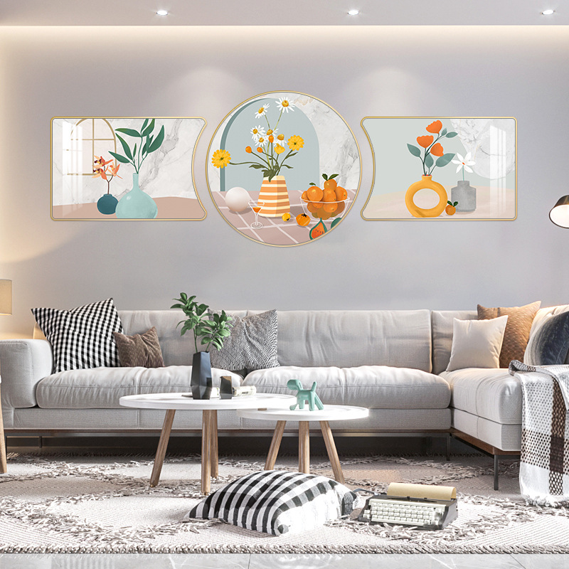 Nordic Living Room Decorative Painting Modern Simple Sofa Background Wall Hanging Painting Triptych Flower Still Life Creative Mural