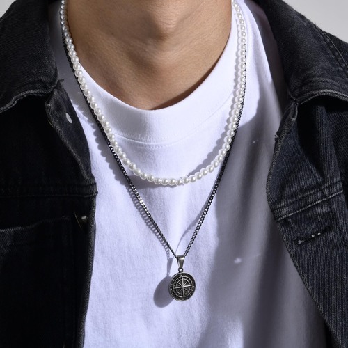 Stainless steel compass pendant gold coin compass men hip hop necklace jewelry wholesale PN-1527