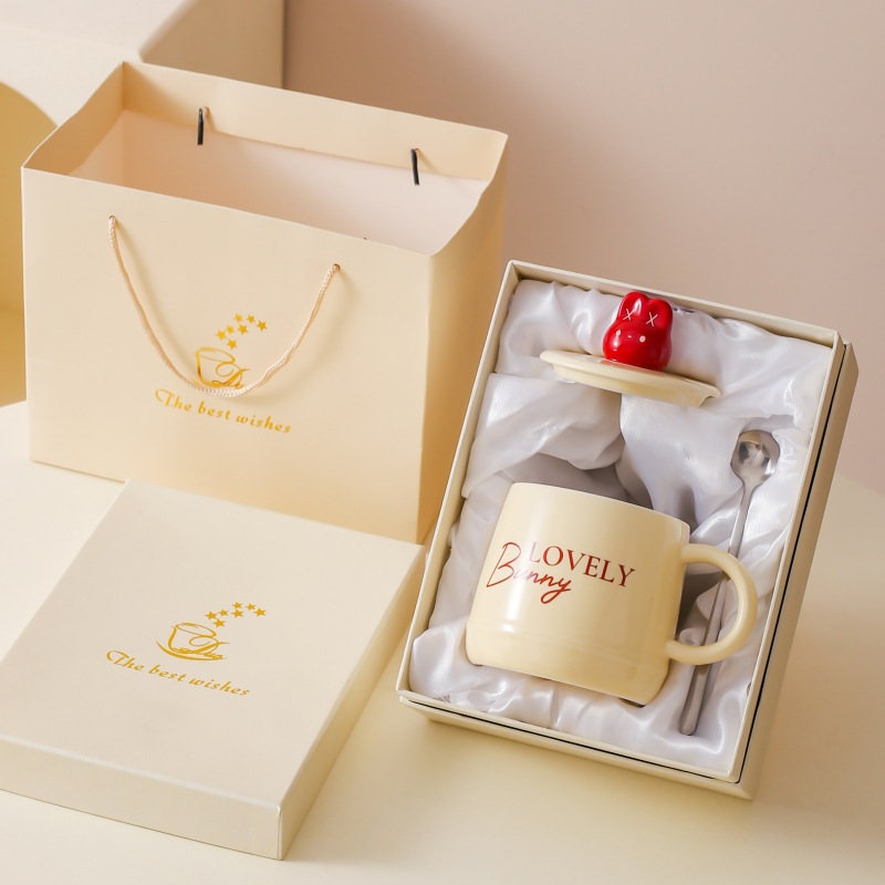 Caricatura encantadora conejo cerámica taza de leche casera taza de desayuno con tapa de regalo taza de agua taza de café pareja