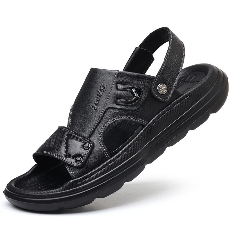 Dép sandal nam da bò lớp đầu hở ngón đế xốp gót 2,5 cm — Màu nâu, màu đen
