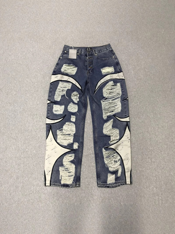 Cozyraf同タイプのズボンTHUG CLUBアメリカ刺繍の皮の穴を開けてジーンズの男性のゆったりしたストレートを破壊します。|undefined