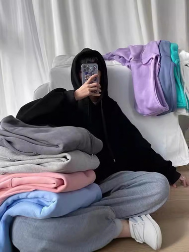 Hooded thick hoodie with velvet fashion brand hoodie autumn and winter all-matching solid color loose trend ins top coat Hong Kong style