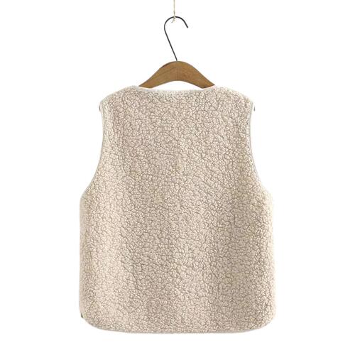 Spring and Autumn New Plush Velvet Cardigan for Women, Outerwear Backless Vests, Beige and Cream Colors