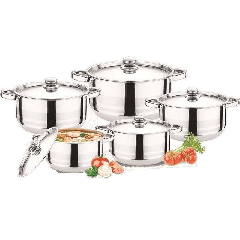 Venta caliente transfronteriza comercio exterior al por mayor acero inoxidable mango dorado juego de diez piezas olla de sopa de doble oreja de 18-26cm