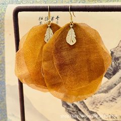 复古真丝树叶吊坠耳环 古风叠层花瓣 新中式耳饰