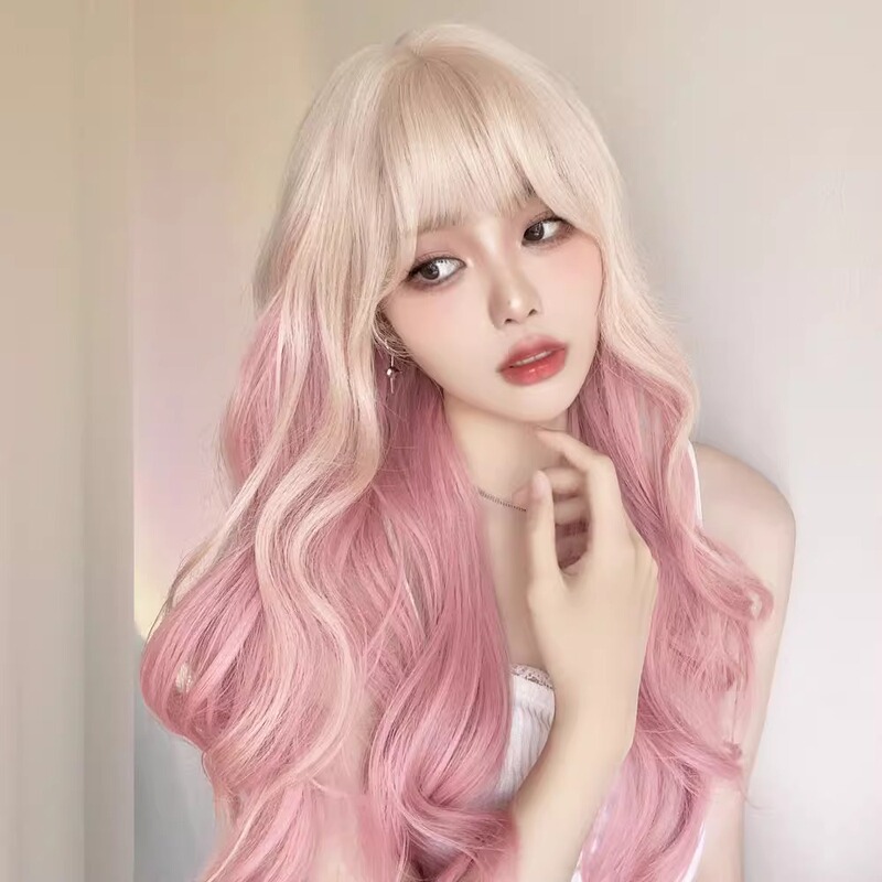 Platinum Gradient Pink JK Women's Team Style Long Curly Hair Trendy Cool Internet Celebrous Lo Gradient Color Big Wave Wig Women's Full Headgear Platinum Gradient Pink JK Women's Team Style Long Curly Hair Trendy Cool Internet Celebrous Lo Gradient Color Big Wave Wig Women's Full Headgear