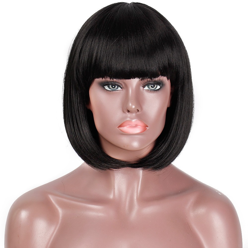 Europeos y estadounidenses pelo corto bob bob pelucas pelucas de cabello femeninas fibra química de alta temperatura seda cubierta de pelo