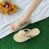 High quality slide, summer slippers, fashionable design footwear, woven flip flops, loose fit, trend of season, flowered