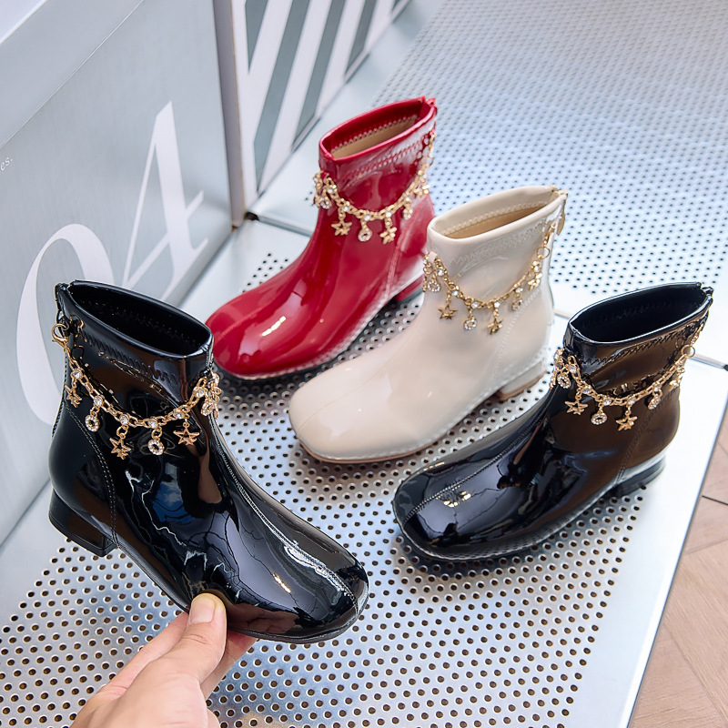 Girls' Boots 2026 New Autumn and Winter Black Leather Boots Fleece-Lined Baby Boots Little Girl Princess Kidsren's Short Boots