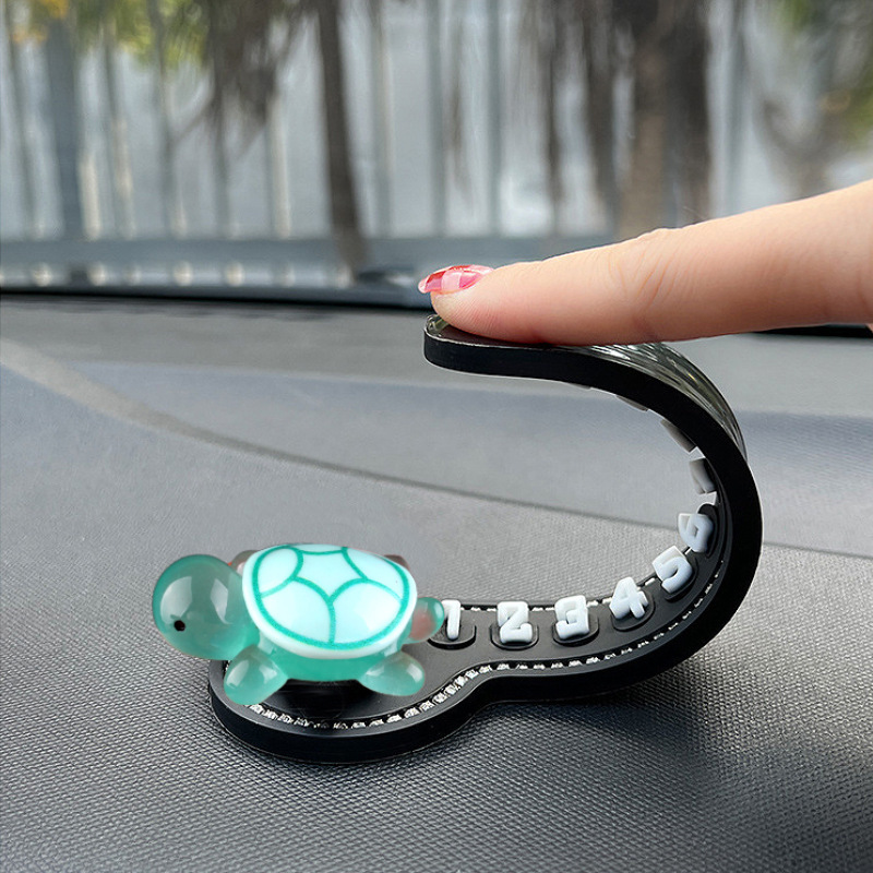 Tarjeta de estacionamiento temporal para automóvil, pequeña tortuga luminosa, teléfono móvil, número de teléfono, teléfono móvil, decoración