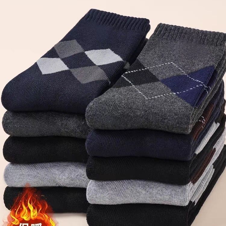 10 Pairs of Dad Socks Winter Mid-High Tube Autumn and Winter Thick Cotton Socks Long Socks for Elderly Men Middle-Aged and Elderly