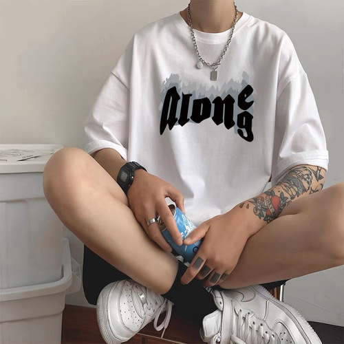 Men's Hong Kong Style Ice Silk Short-Sleeve T-Shirt Trendy Short Sleeve T-Shirt for Men and Women Summer Hong Kong Flavor Upper Clothing Fashion Matchable White T-Shirt