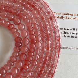 西瓜红水晶色散珠子玉髓配件耳饰品DIY手工串珠项链饰品配件批发