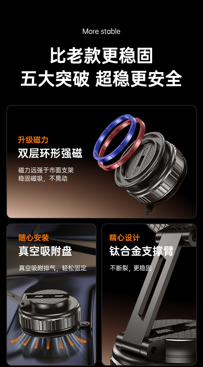 Cross-Border Vacuum Adsorption Car Phone Holder, Rotatable and Foldable, Suitable for Multiple Scenarios, Metal Magnetic Holder