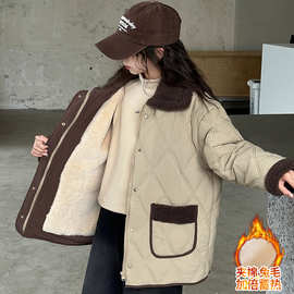 女童冬季保暖加厚棉服2024新款洋气冬装女大儿童休闲加绒棉衣外套