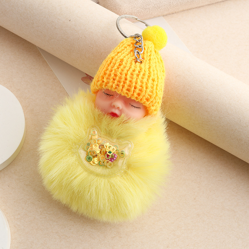Amor dorado muñeca de sueño imitación de conejo bola de pelo colgante lindas bolsas escolares colgantes para niñas joyas de peluche llaveros