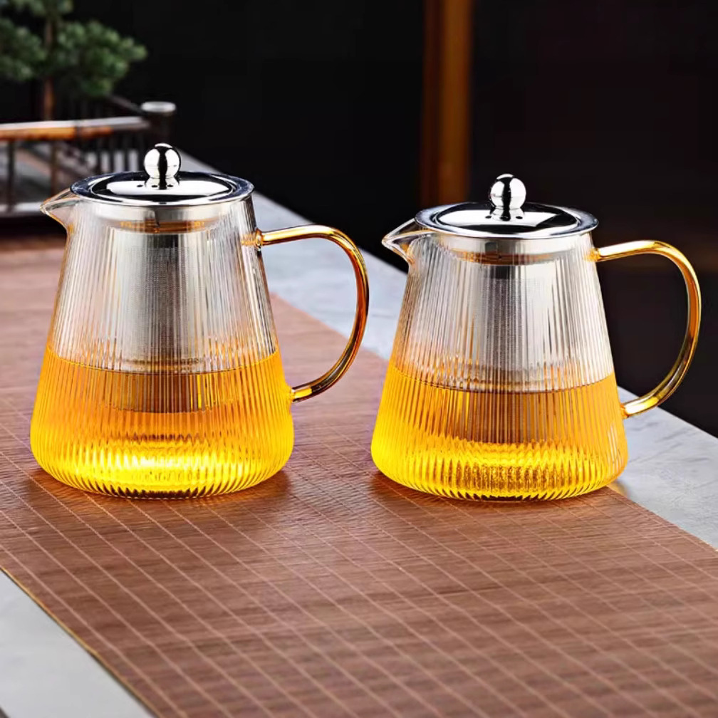 耐热玻璃泡茶壶条纹钢漏煮茶壶功夫茶具茶壶茶杯加厚防爆家用待客