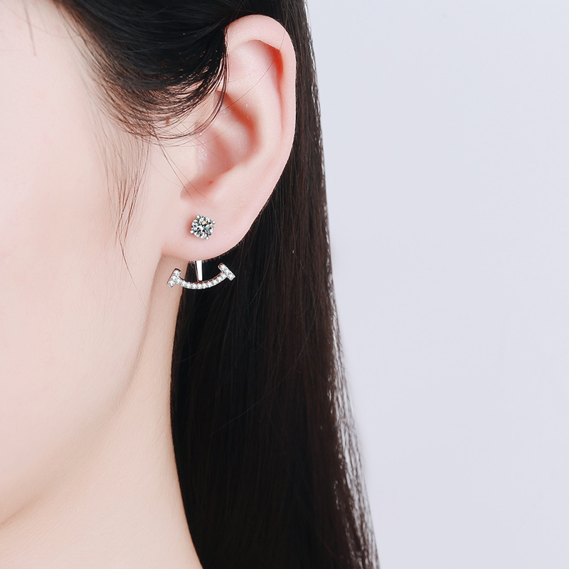 D Color Moissanite Stud Earrings Sterling Silver Two Way Wear_voghion.com