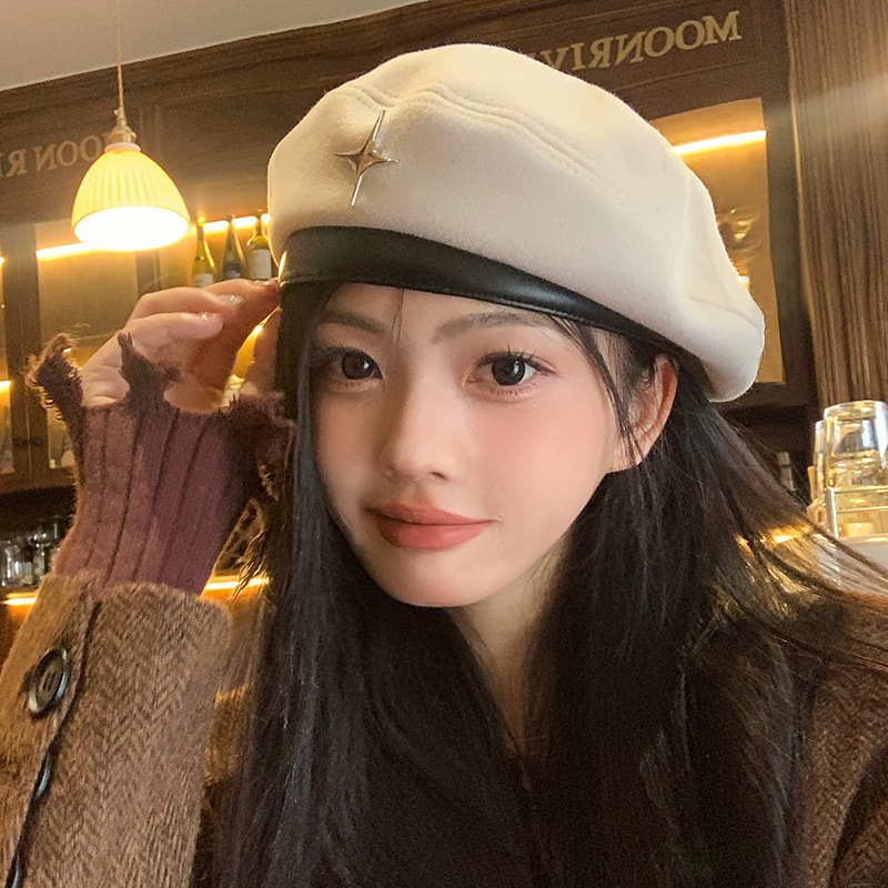 美拉德八角帽子女纯色贝雷帽女秋冬季2025新款复古画家帽子显脸小|undefined