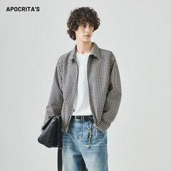 APO男装|跨境格子外套男秋季高级感潮牌痞帅宽松休闲拉链夹克上衣
