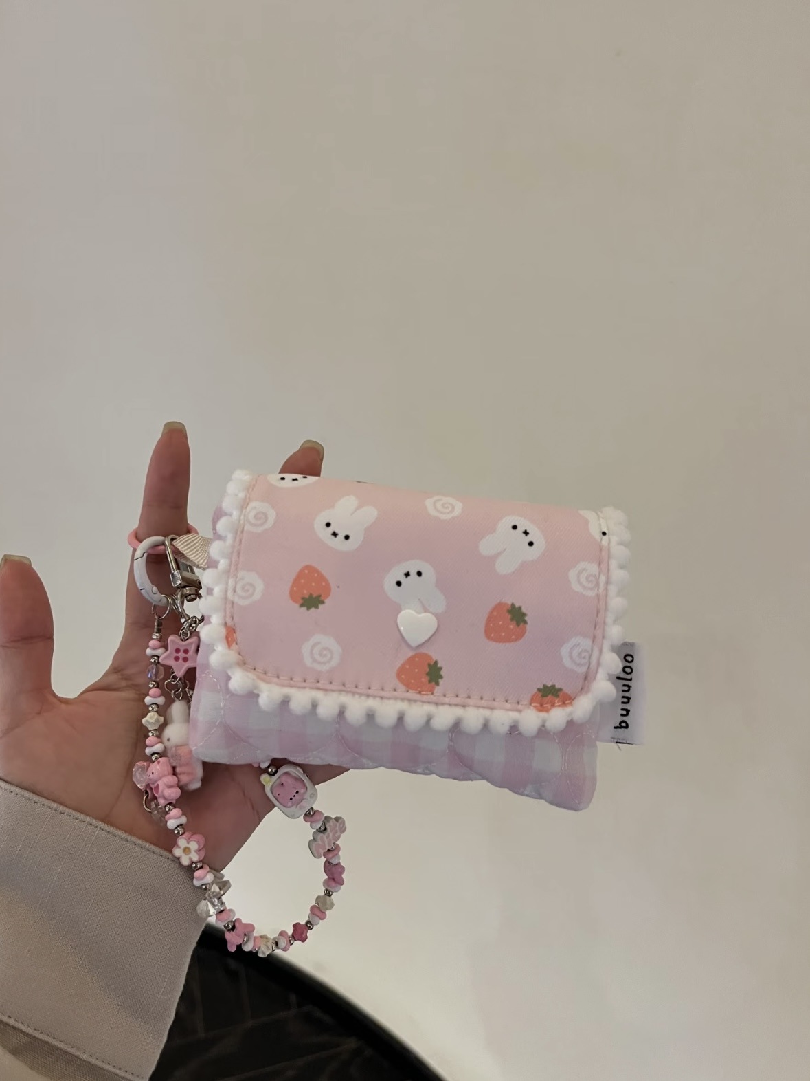 핑크 라이스 페이 토끼 카드홀더