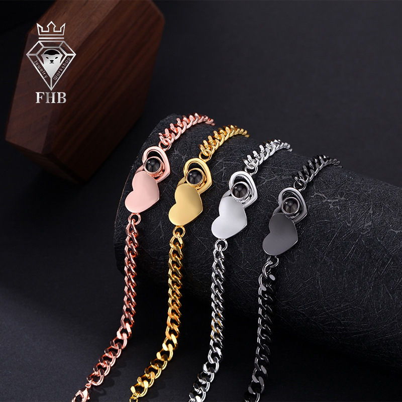 Romantic Love Engraved Double Heart Chopin One Hundred Languages 520 Color Photo Projection Bracelet Europe and America Cross Border