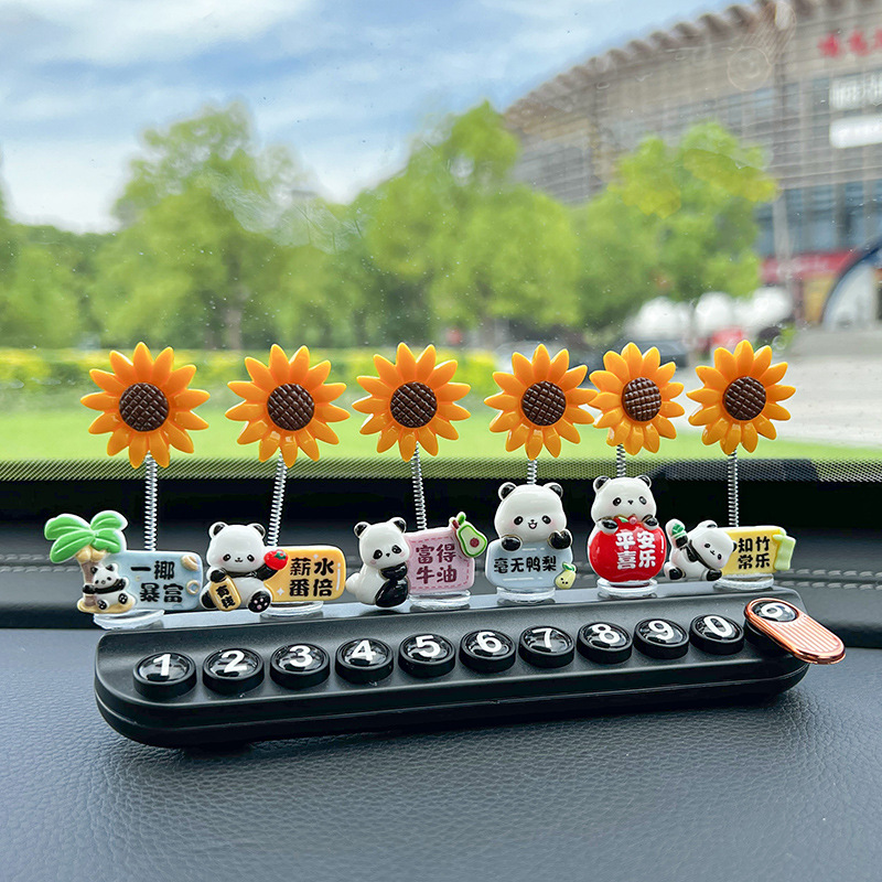 Rich Panda Temporary Parking Number Plate Cute Creative Hidden Car Phone Plate Aromatherapy Car Interior Decoration