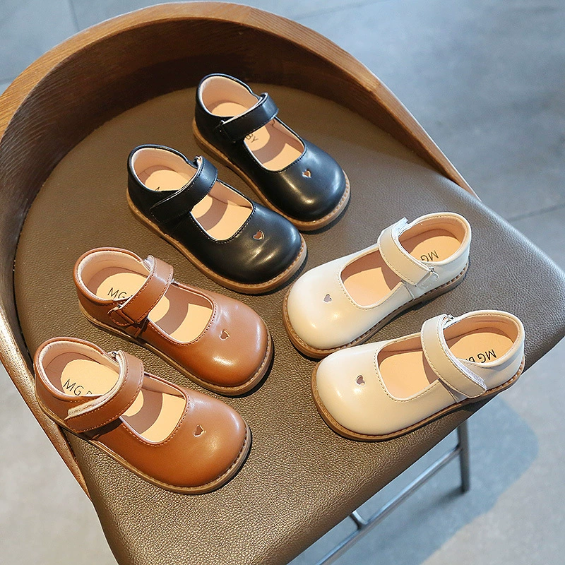 Детская кожаная обувь в стиле ретро Детская Однослойная обувь на липучке 2022 весна новые туфли принцессы для девочек Черная детская обувь модная