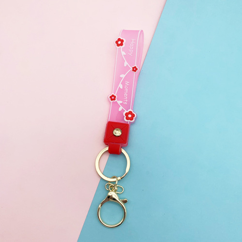 Transparent happy leather cord keychain pendant PVC soft rubber bag accessory Yiwu small commodity stall wholesale
