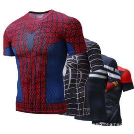 男士紧身衣跑步运动速干t恤跑步健身衣蜘蛛侠超人美国队长训练服