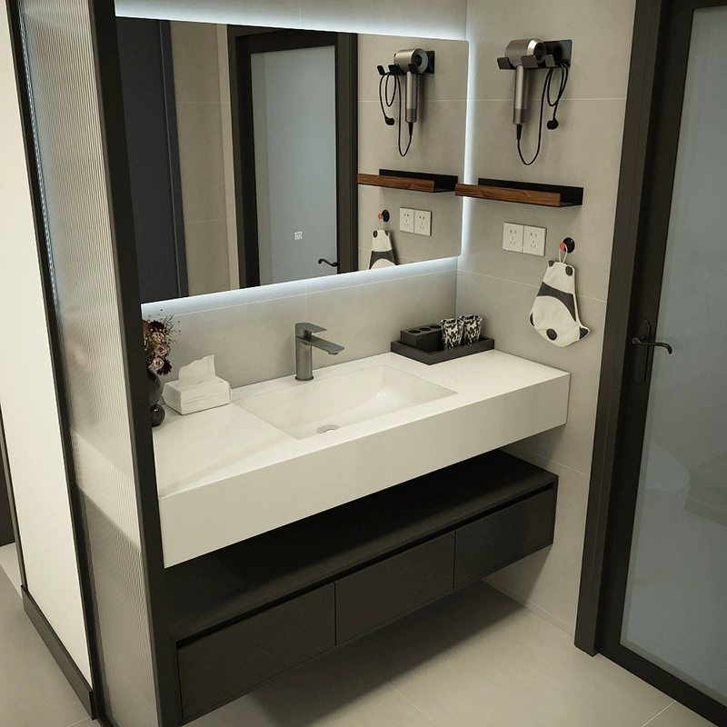 Простой комбинированный шкаф для ванной комнаты, раковина для ванной комнаты, сланцевая горячая изогнутая встроенная раковина, бесшовная керамическая раковина