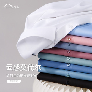 2025 New Modal White Shirt Men's Long Sleeve Business Formal Wear Professional Spring and Autumn Men's Shirt Anti-Wrinkle No Ironing
