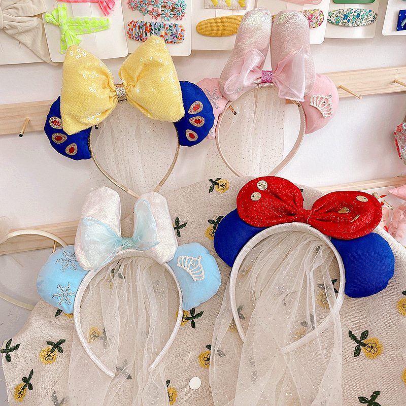 新款韩版节日出游公主风party飘纱拼色蝴蝶结发箍 头扣 发卡