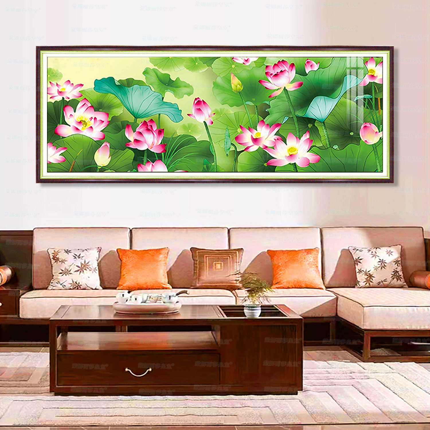 Mona Lisa Real bordado cruzado nuevo estilo chino loto rojo reflejo sol 2026 nuevo relajado loto pintura decorativa de sala de estar image 6