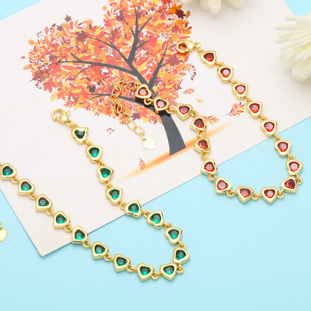 Women'S Gender Inlay Design Fashion Heart Shape Copper Bracelets Inlay Zircon Copper Bracelets