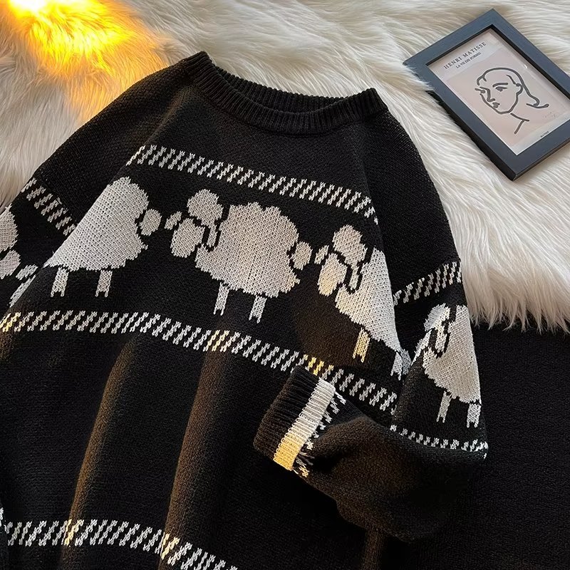Men's Retro Jacquard Sweater For Men Loose Versatile Knit Coat_voghion.com