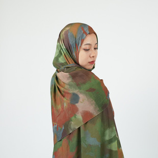 Bove Tie-Dye Right Angle Curl Soft Chiffon Baotou Long Scarf Middle Eastern Ethnic Turban Chiffon Hijab