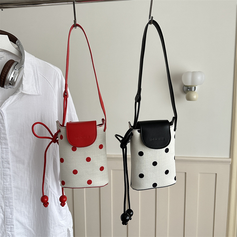 Polka Dot Flap Compact Bucket Shoulder Bag 3
