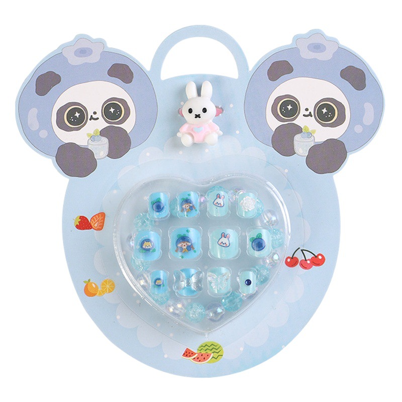 Los niños de manicura transfronteriza usan uñas de dibujos animados animal adhesivo pieza de uñas pieza de uña terminada uña falsa con parche de uñas de diamante